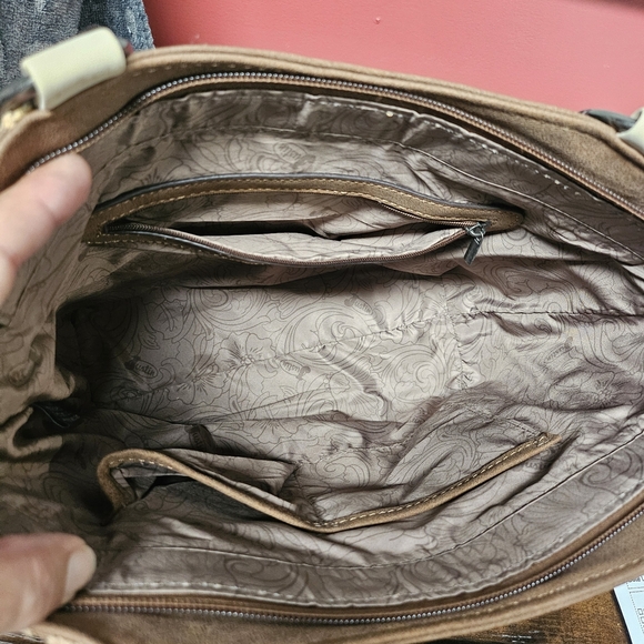 Justin Boots Saddle Lace Conceal Carry Fau Leather Fringe Brown Tan Shoulder Bag - Picture 7 of 7